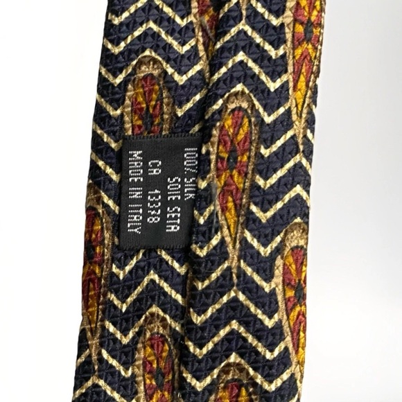 MICHELE SARTORI Silk tie Made in Italy Earth Tone Abstract Feather Pattern - Picture 3 of 5